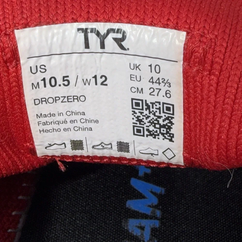 TYR Drop Zero Barefoot Trainer Red Knit Mens Size 10.5